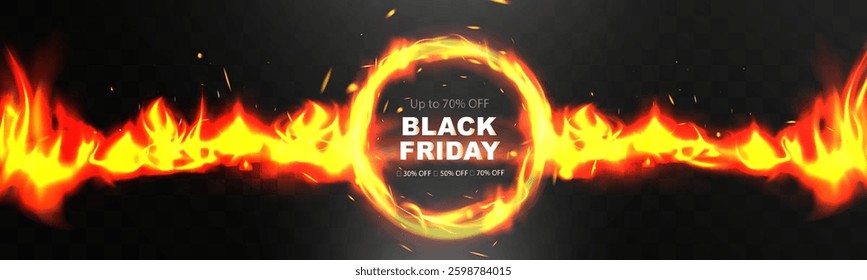 Black friday fire frame, discount promotion, hot deal, shopping offer, special offer, big sale, price drop, cyber monday, holiday shopping, retail marketing.
