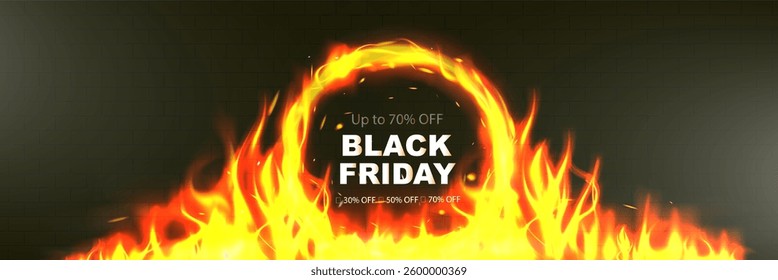 Black friday fire frame, discount promotion, hot deal, shopping offer, special offer, big sale, price drop, cyber monday, holiday shopping, retail marketing.	