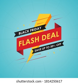 Black Friday Flash Deal Banner With Lighting Icon On Blue Color Background