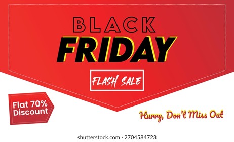 Black Friday Flash Sale ilustración de Anuncio de Vector. Diseño atrevido con tipografía roja y negra. Perfecto para promociones de comercio electrónico urgentes y de tiempo limitado y publicidad en redes sociales.