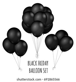 Black Friday flight rubber Balloons bouquet isolated on white background shopping sale grand opening entertainment symbol. Vector illustration