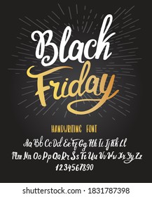 Black friday font. Typography alphabet. Handwritten script for sale season celebration. Design vector with hand-drawn lettering.