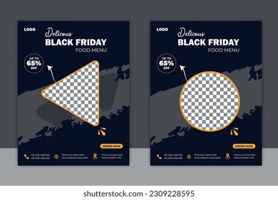 bLACK Friday Food Flyer A4 size Vector Template. Fast Food Flyer Design Template cooking, cafe and restaurant menu, food ordering, junk food. 