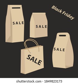 Black Friday. Four types of paper bags - vector. Business concept. Support the movement of a local producer.