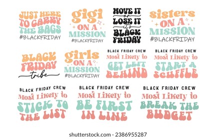 Black Friday Funny women sayings set or collection retro wavy designs bundle on white background