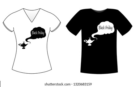 Black Friday genie lamp Concept - T Shirt Design for Both male and Female with dark and white background