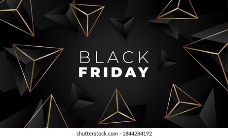 Black Friday Geometric Vector Background, Offer Template for black friday sale, 3d illustration with triangles