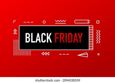 Black Friday, geometry banner on red background. Vector illustration.