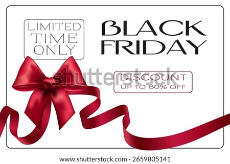 Black Friday gift banner with red ribbon and bow.