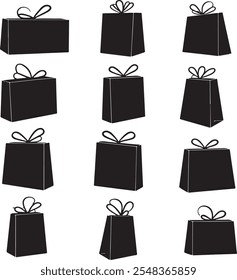 Black Friday gift box and bags silhouette vector art Gift box icon Silhouette vector illustration