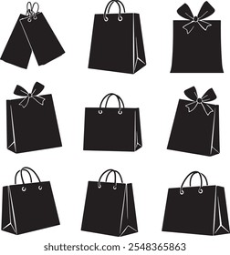 Black Friday gift box and bags silhouette vector art Gift box icon Silhouette vector illustration