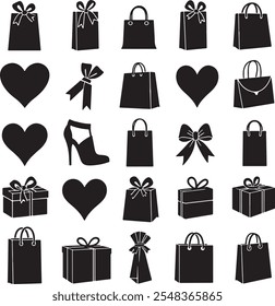 Black Friday gift box and bags silhouette vector art Gift box icon Silhouette vector illustration