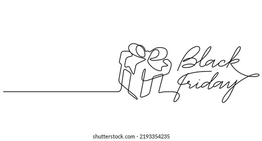 Black Friday Gift Box Celebration Typography Design In Continuous Line Drawing Style. Vector Illustration