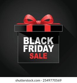 Black Friday Gift Box design element vector, Black Friday sale background with gift box red and black color box vector