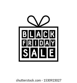 black friday gift box icon. sale concept in shopping malls and online stores. square banner in the form of x-mas present. vector image for advertising brochure, banner for website on white background