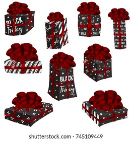 Black friday gift box with red ribbon set