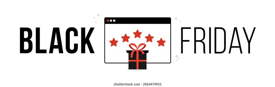 Black friday gift Review Illustration concept. Black Friday Sale Banner Template with order of the goods, ratings and reviews of the store, special offers and discounts for shopping, online shop.