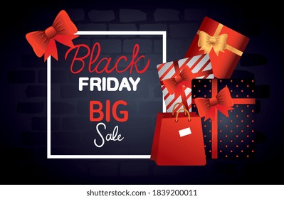 black friday with gifts and red bowtie design, sale offer save and shopping theme Vector illustration