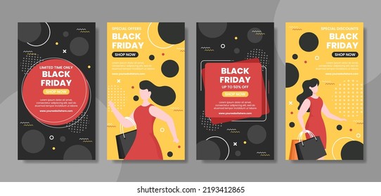 Black Friday Give Big Discount Social Media Stories Template Hand Drawn Cartoon Flat Illustration