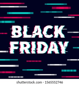 Black Friday Glitch effect Flyer Banner poster template vector illustration offer holiday greeting card