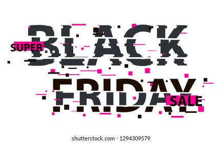 Black Friday glitch text. Anaglyph 3D effect. Technological retro background. Online shopping concept. Sale, e-commerce, retailing, discount theme. Vector illustration. Creative web template.