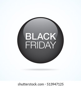 Black Friday glossy button, isolated on a white background.