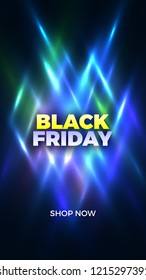 Black friday glowing banner. Vector illustration.