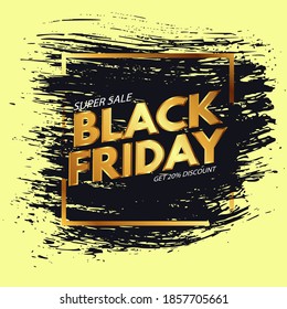 Black friday gold banner with abstract brush stroke frame