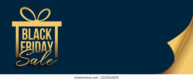 black friday golden gift banner in paper curl style vector 