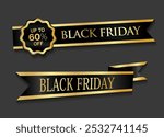 Black Friday golden luxury label premium quality certificate ribbons vector illustration 