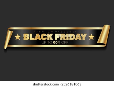 Black Friday dourado etiqueta de luxo premium certificado de qualidade fitas ilustração vetor 