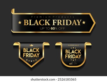 Black Friday golden luxury label premium quality certificate ribbons vector illustration 