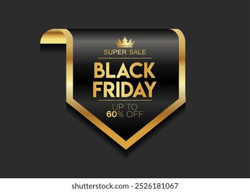 Black Friday golden luxury label premium quality certificate ribbons vector illustration 