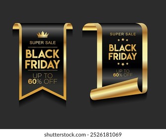 Black Friday golden luxury label premium quality certificate ribbons vector illustration 