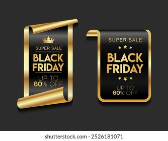 Black Friday golden luxury label premium quality certificate ribbons vector illustration 