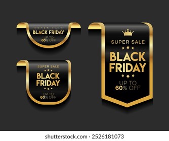 Black Friday golden luxury label premium quality certificate ribbons vector illustration 