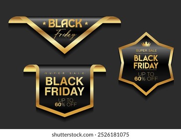 Black Friday golden luxury label premium quality certificate ribbons vector illustration 