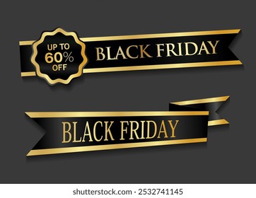 Black Friday dourado etiqueta de luxo premium certificado de qualidade fitas ilustração vetor 