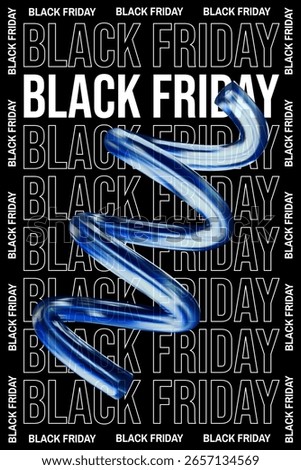 Black Friday Graphic Templates with 3D glass spring tube. Refraction and holographic effect isolated on dark background. Neon transparent glass spring tube with overlay dispersion light, gradient for