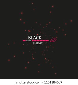 Black Friday. Great sale. Text and banner on the background of a large red flash with luminous dust. Cover for the project. Vector illustration. Progress loading bar
