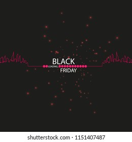 Black Friday. Great sale. Text and banner on the background of a large red flash with luminous dust. Cover for the project. Vector illustration. Progress loading bar