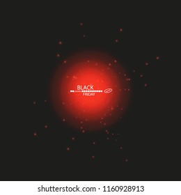Black Friday. Great sale. Text and banner on the background of a large red flash with luminous dust. Cover for the project. Vector illustration. Progress loading bar