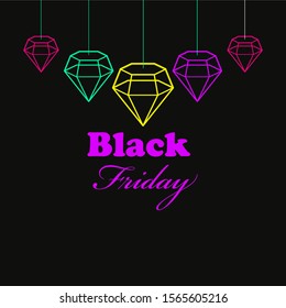 Black friday greeting card. A colorful background with diamond-Vector illustration