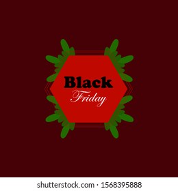 Black friday greeting card. red background with leaf and a frame-Vector illustration