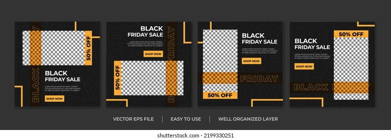 Black Friday Grunge Social Media Post Template. Fashion Social Media Post. Set Of Grunge Social Media Templates