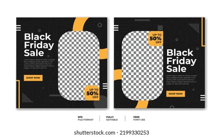 Black Friday Grunge Social Media Post Template. Fashion Social Media Post. Set Of Grunge Social Media Templates