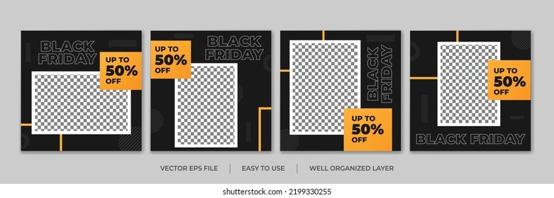 Black Friday Grunge Social Media Post Template. Fashion Social Media Post. Set Of Grunge Social Media Templates