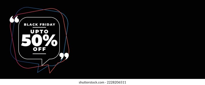 black friday half price offer banner with chat logo in line style vector 