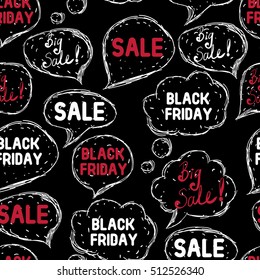 Black Friday. Hand drawing speaking bubbles. Seamless pattern. Black background. Vector illustration.