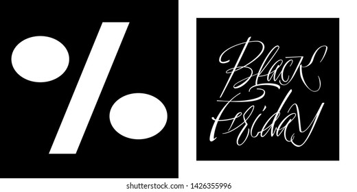 Black Friday - hand drawn calligraphy on black background. Vector illustration for commerce, online stores, offer or sale advertising design, posters, flyers, leaflets, banners, discount shopping, web